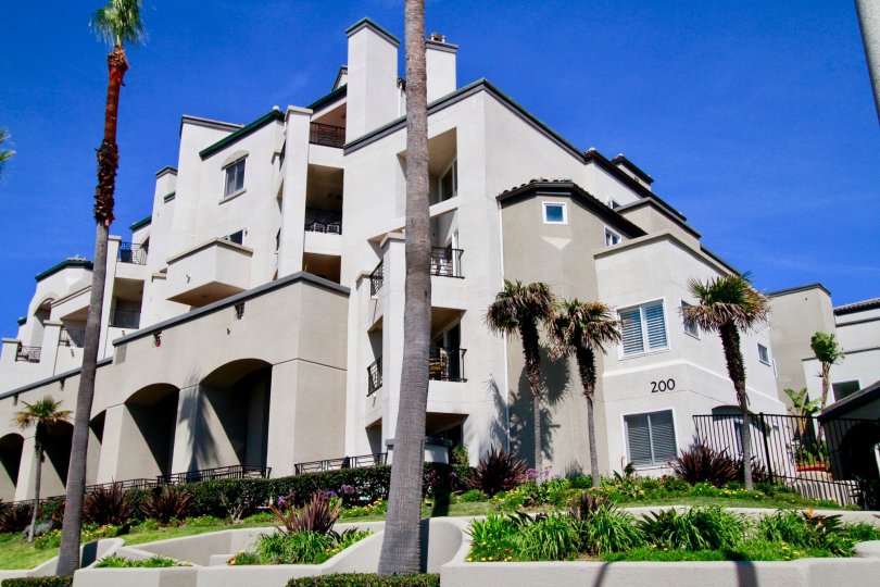 A BIG HOUSE ALONE WITH THREE FLOORS AND MORE BALCONY IN THE APARTMENTS AND MORE TREES AND PLANTS IN FRONT OF THE APARTMENTS AT THE MORNING TIME
