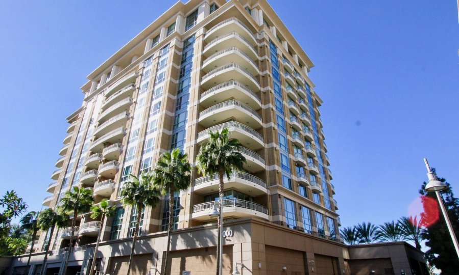 A medium-rise condominium building in The Plaza Irvine community.