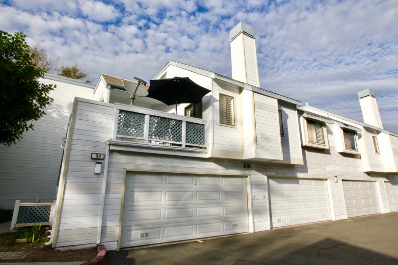 THIS PICTURE SHOWS THE SHEDS, DISH, UMBRELLA, ROADWAY, CLOUDY SKY IN THE IRVINE CITY