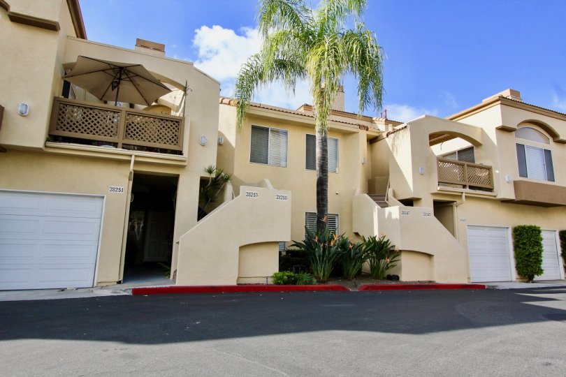 Villas with a palm tree near road point in Mirador of Laguna Niguel