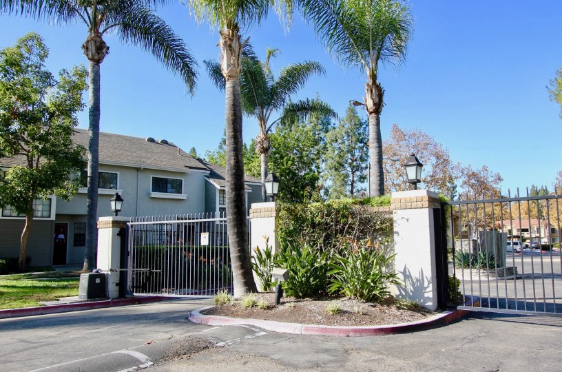 There are some palms trees nearby a building in the Village Niguel Terrace I neighborhood of CA.