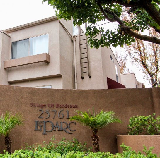 A ladder to the roof of a Le Parc building in Lake Forest, California