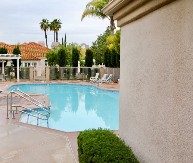 Trees and pool at the Palmia Courts 1 in Mission Viejo, CA