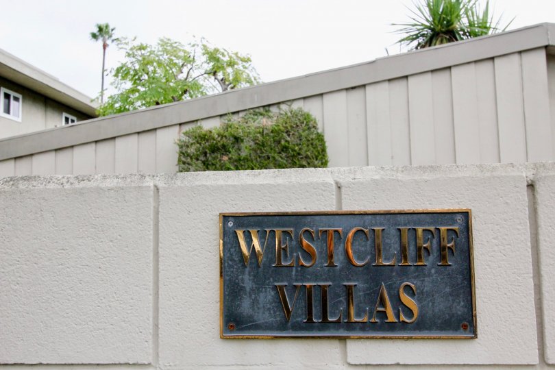 Front sign area of Westcliff Villas community, Newport Beach, California