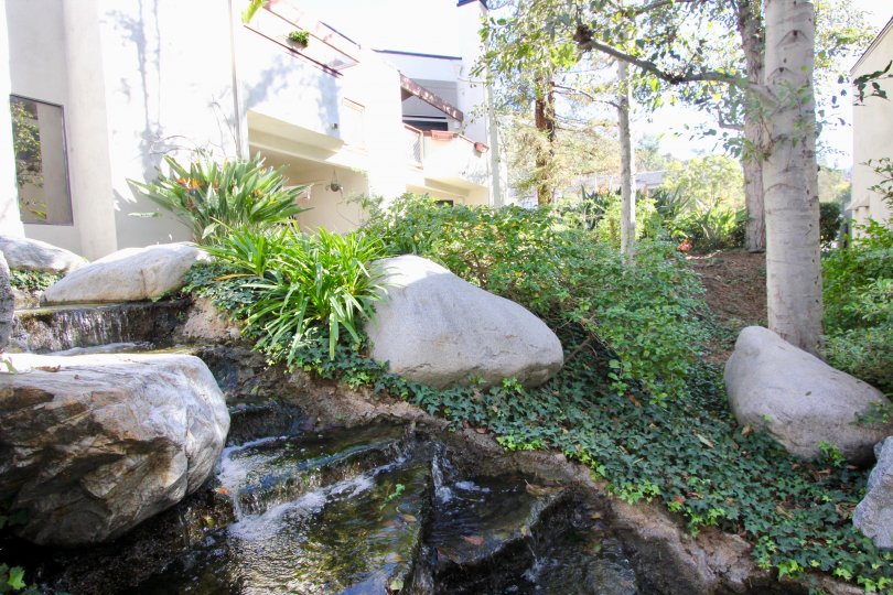 water feature landscape outside Villeurbanne Community in Orange, CA