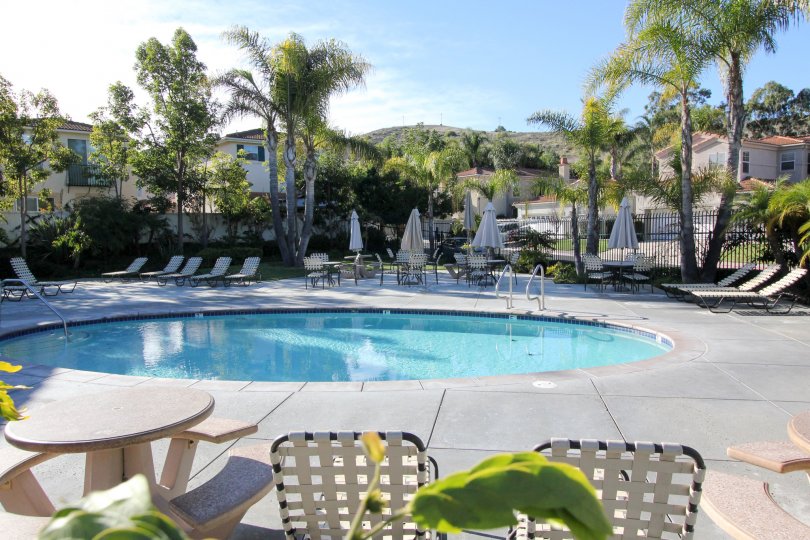 Crystal clear pool at the Campanilla community on a sunny day