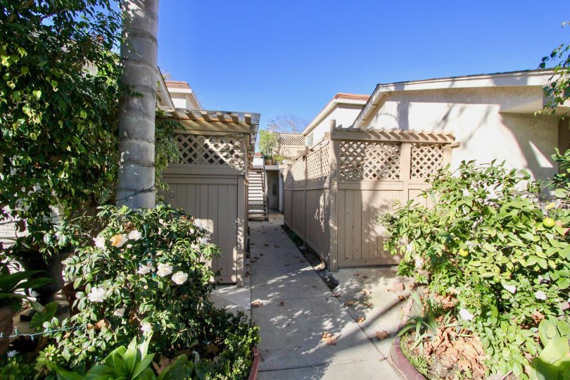 Entryway to a residence in San Juan Capistrano, California at Capistrano Villas. Entryway surrounded with beautiful foliage.
