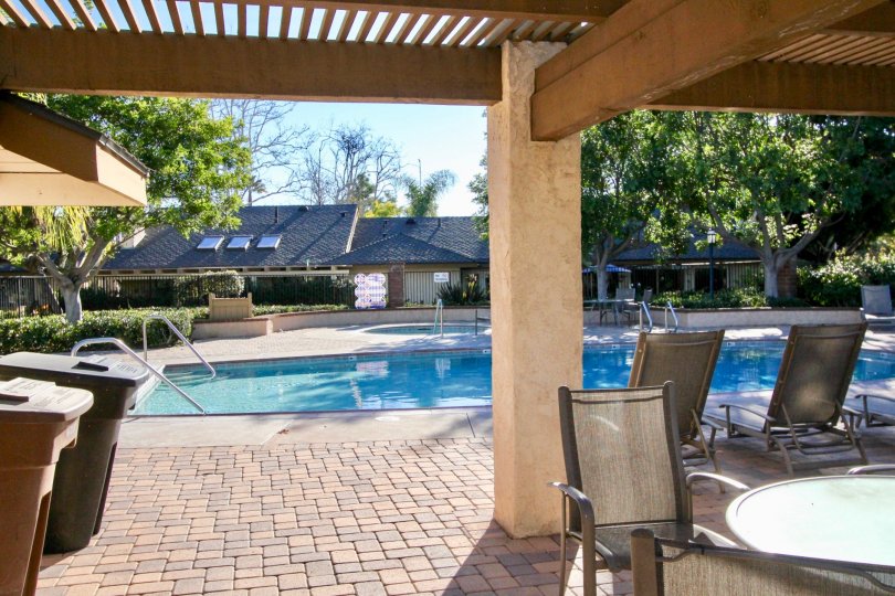 A sunny day at in the Mission Point area with a pool that is gated