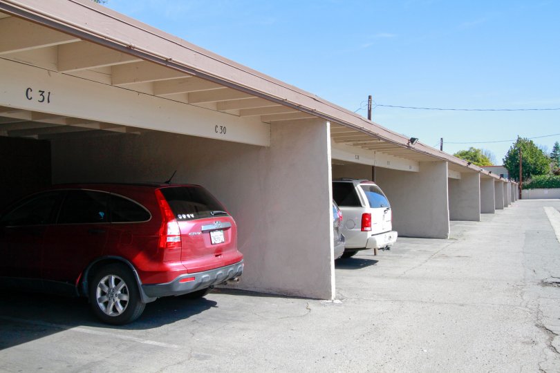 A large covered parking area at Saddlebark Park Villas in Santa Ana CA