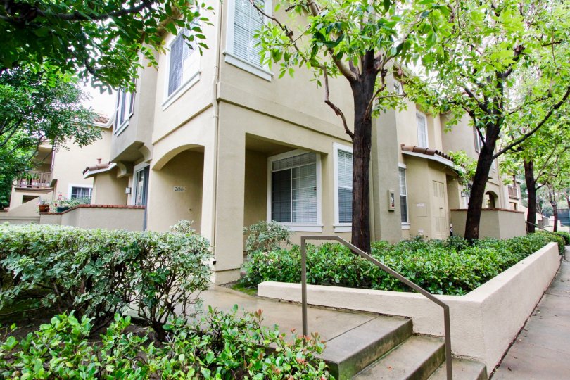 Villa with corridor and steps with trees in Shadow Canyon of Tustin