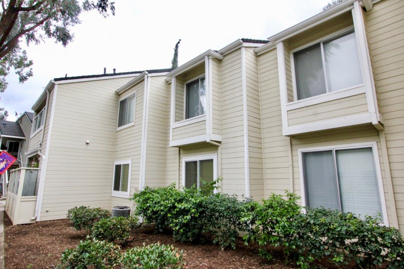 The sunny day in the Yorba Linda Villages with villas and gardens.