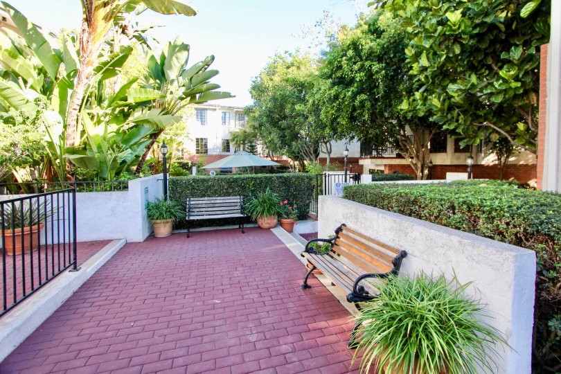 Benches are placed to take rest and with bushes and flower pots in Orleans East