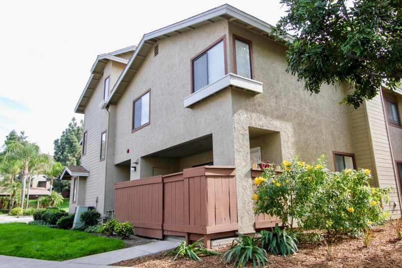 In the Brandywine Classics area of Chula Vista yellow flowers are in front of a house.