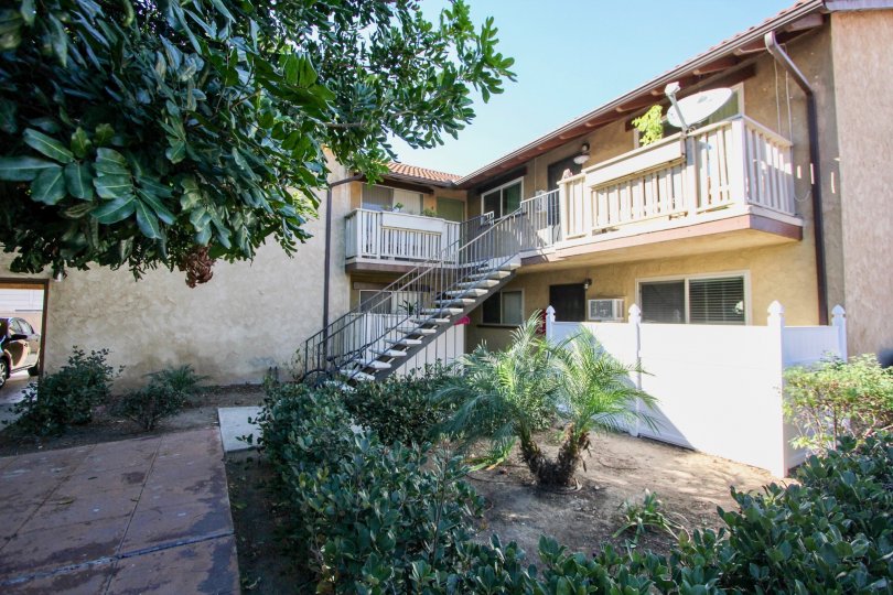 A sunny day in the Casa de Moss with many types of trees and the house at Chula Vista in California