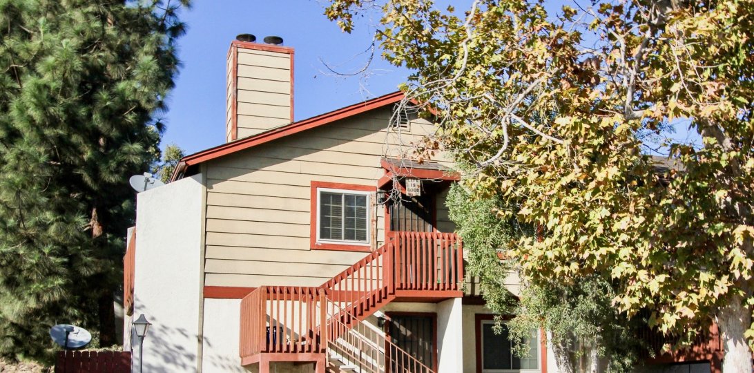 A set of red stairs on a residence inside Hilltop Village at Chula Vista CA