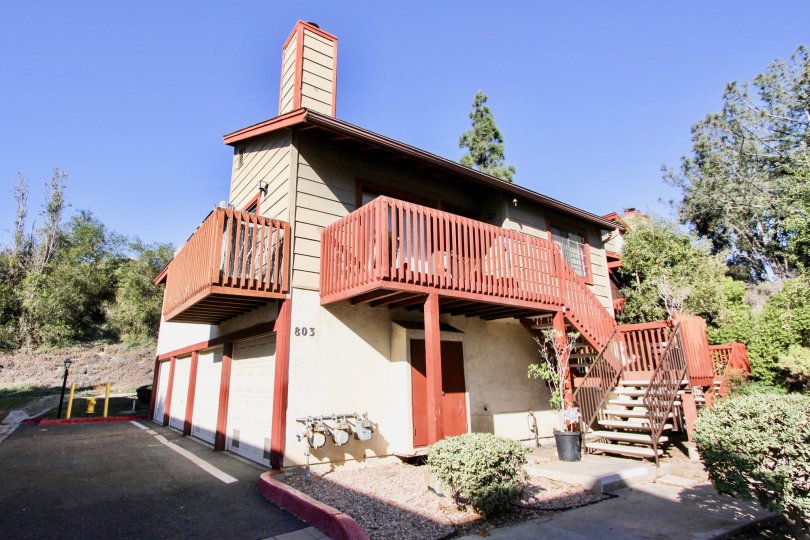 Blue sky, Varanda and starcase of Hilltop Village, Chula Vista, California