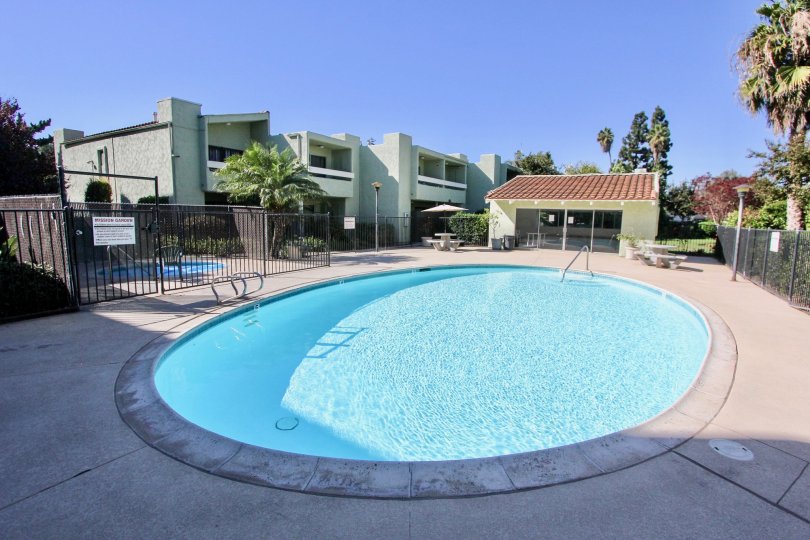 Sunny day, poolside in front of Mission Gardens Community, Chula Vista, CA