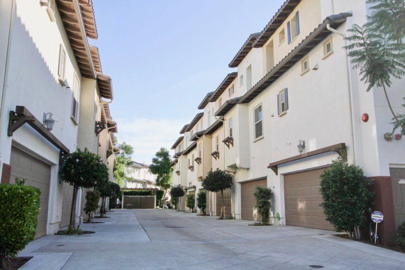 close up housing for families with a garage for each space and very city like ambence