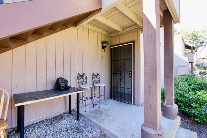 Private and secluced covered entryway to a unit in College Grove Village in College Area, California
