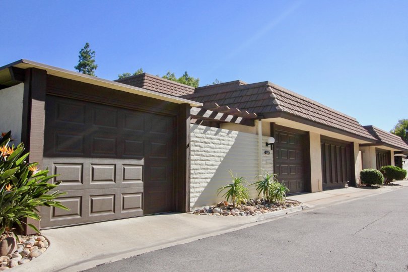 View of garages and landscaping at Collwood Park in College Area, California
