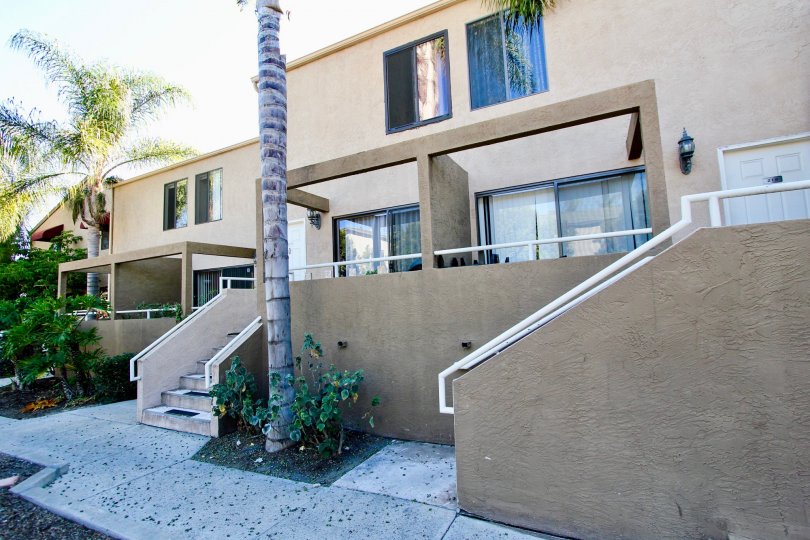 Residential units with attached stairways at Glenridge in College Area California
