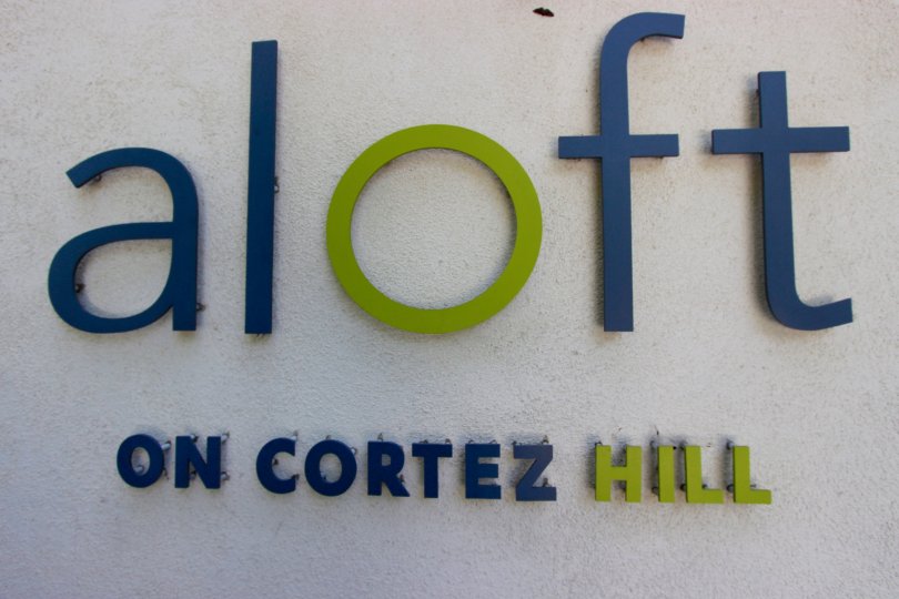 Colorful sign of Aloft in Downtown San Diego California