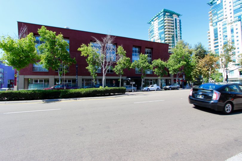 A street view of a shopping building in Atria Downtown San Diego CA.