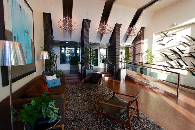 Room filled with furniture and lighting inside Breeza at Downtown San Diego CA