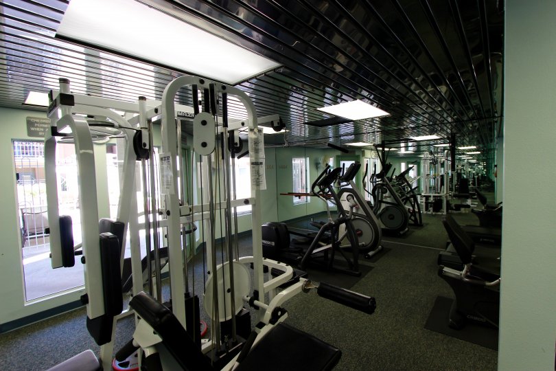 Large gym with variety of equipment at Columbia Place.
