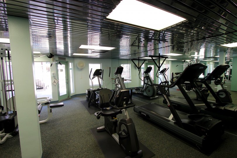Exercise equipment inside Columbia Place at Downtown San Diego CA