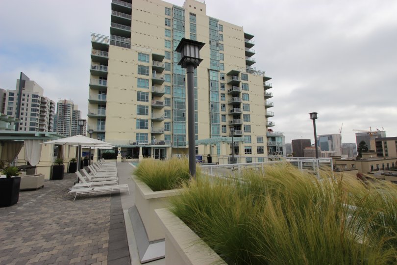 Side view of pool area in Discovery Downtown San Diego California