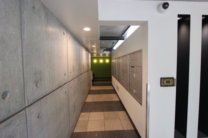 The mailbox hallways in the Fahrenheit community of Downtown San Diego CA.