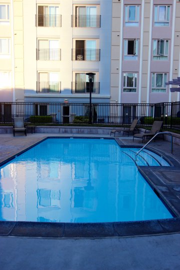 The outside of an apartment complex in Gaslamp City Square Downtown San Diego CA.