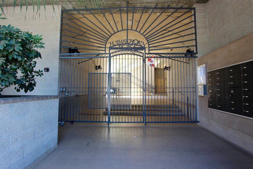 The front entrance gate to the Hawthorn Place building in Downtown San Diego CA