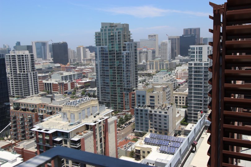 Looking down at buildings in Icon Downtown San Diego California