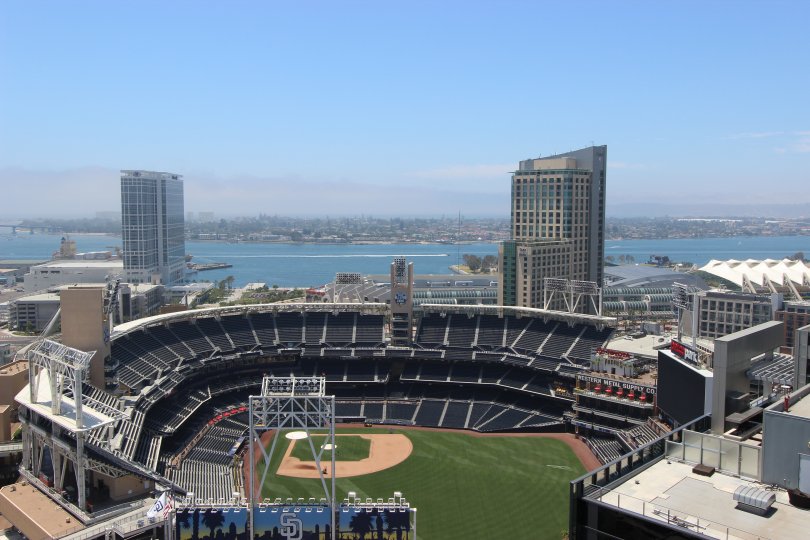 Beautiful view of a baseball stadium in sunny Downtown San Diego, California