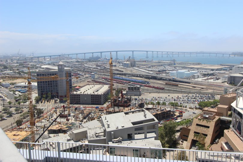 Beautiful construction view with bridge in background.