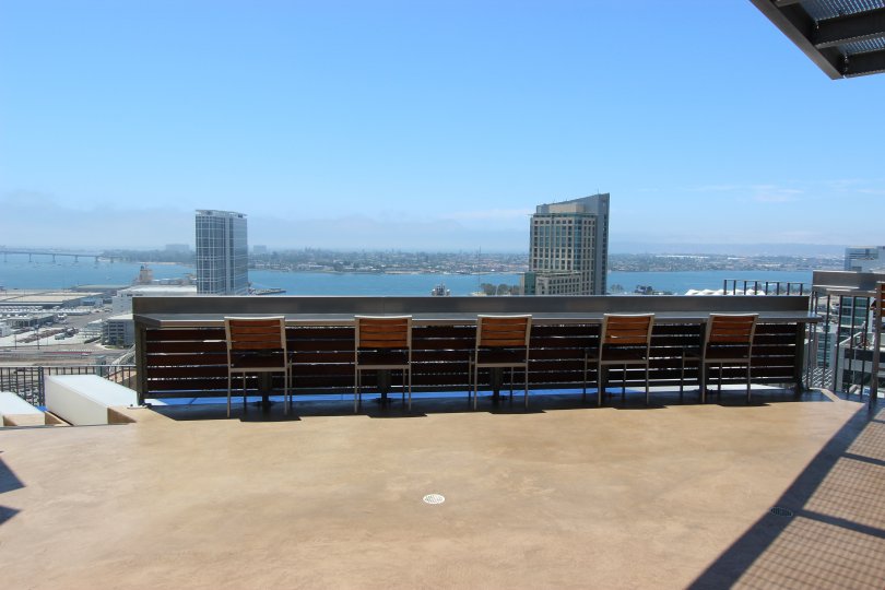 In Icon a community in Downtown San Diego, CA view of the water are seen from the roof.