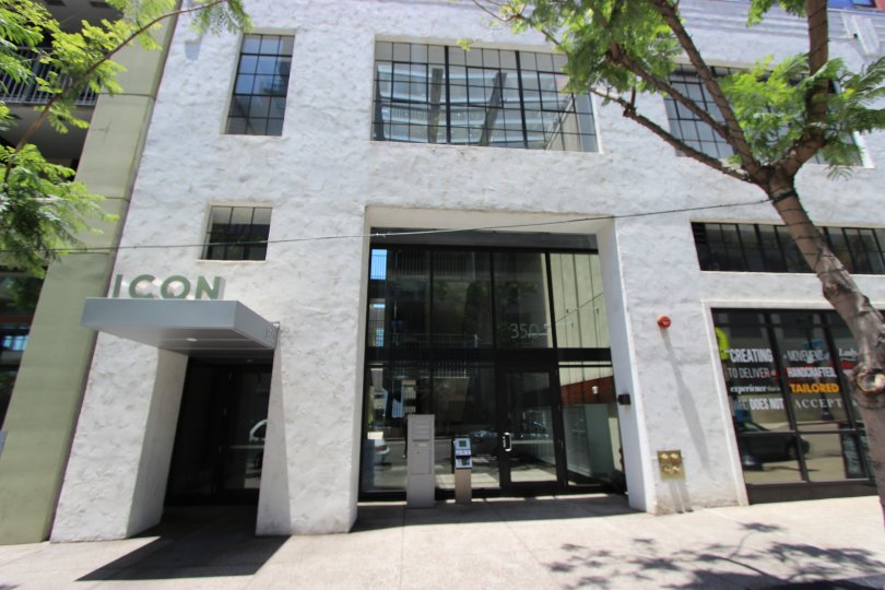 Street view on a sunny day of the Icon residences in Downtown San Diego, California