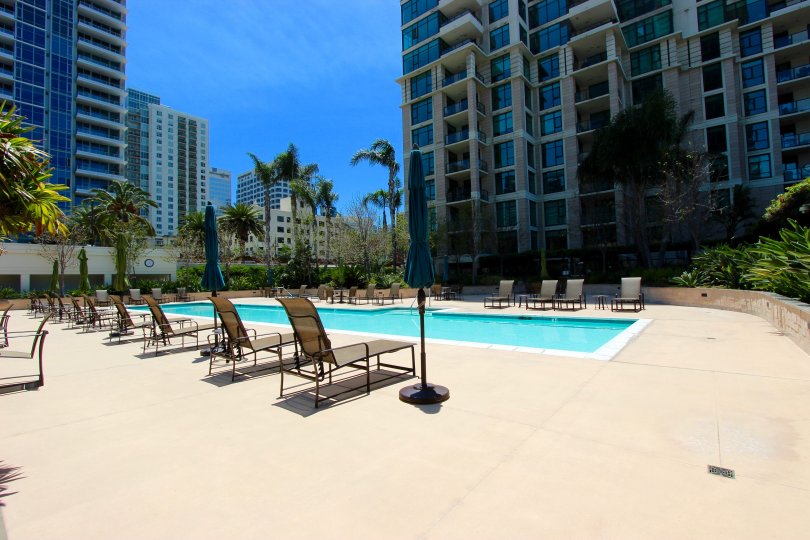 beautiful blue sky sunny day at swimming pool in The Grande