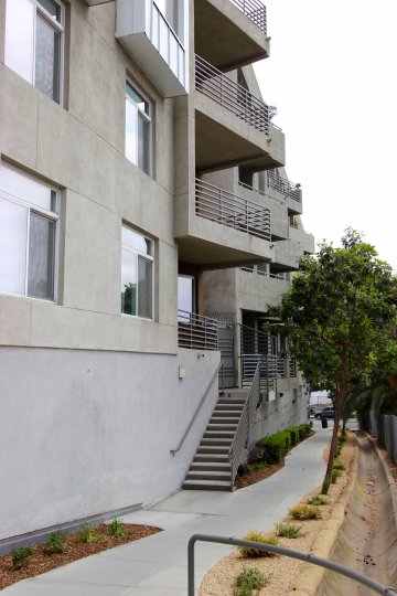 Private balconies at The Mills at Cortez Hill in Downtown San Diego, California.