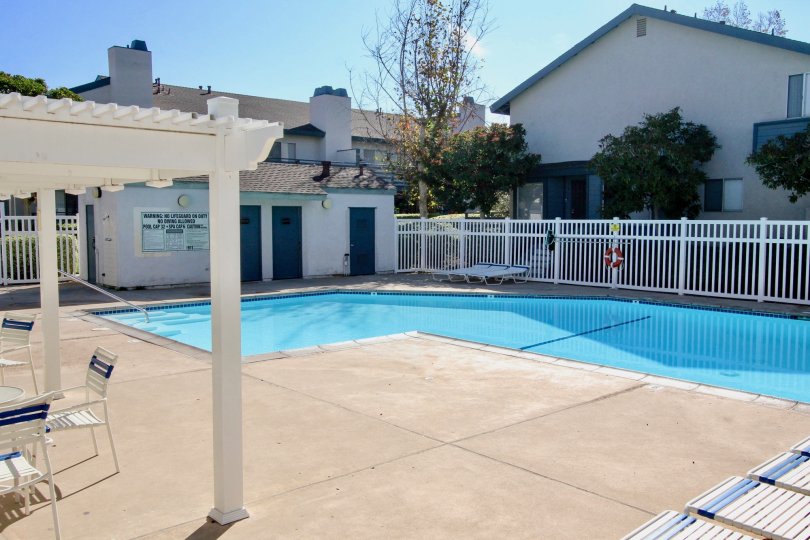 A pool with the sun shining down in the community Mountain View Village.