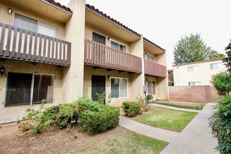 A back walkway for the Oakdale Park apartments in California