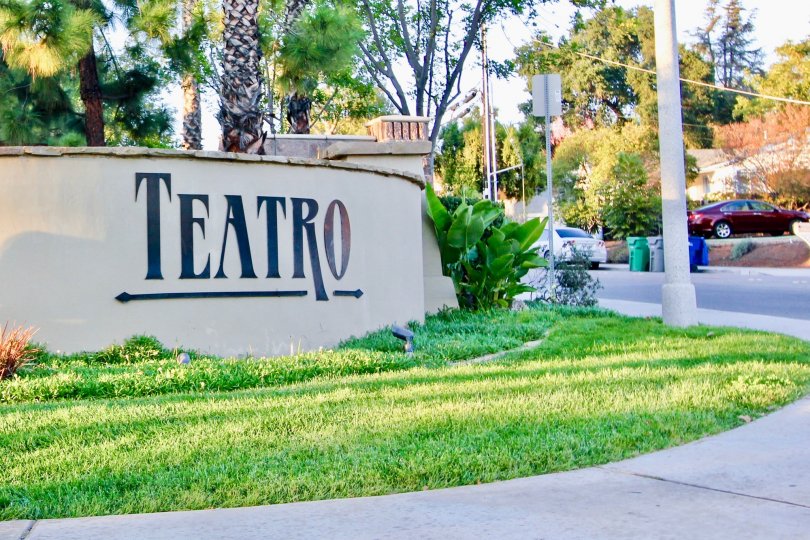 Community sign surrounded by trees at Teatro in El Cajon California