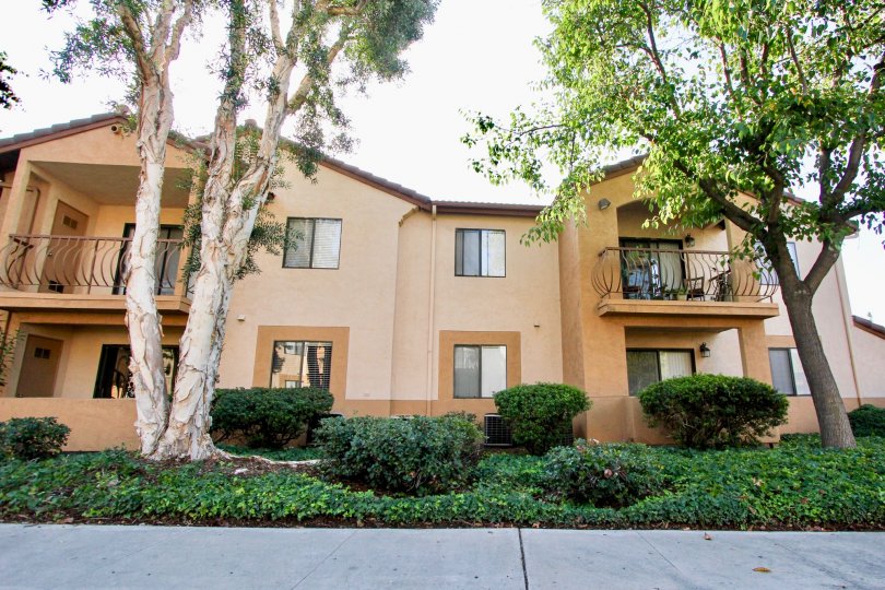 The front of the Villa Montevina community on an overcast day in El Cajon, California.