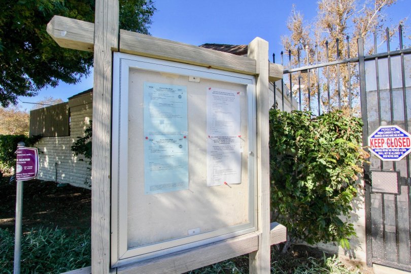 Scondido Hills community Escondido California community bulliten board fence landscaping