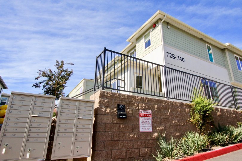 Mail boxes outside of a residential building at Level Fifteen in Escondido California