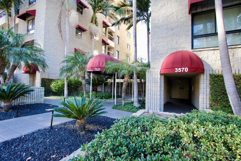 Roof Coverage has number 3570 and bushes, trees in opposite to the Apartment in Bankers Hill Towers