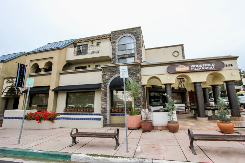 shopping area with benches inside bella capri in la jolla california