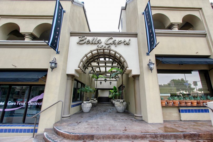 The front entrance of the Bella Capri in La Jolla, California.